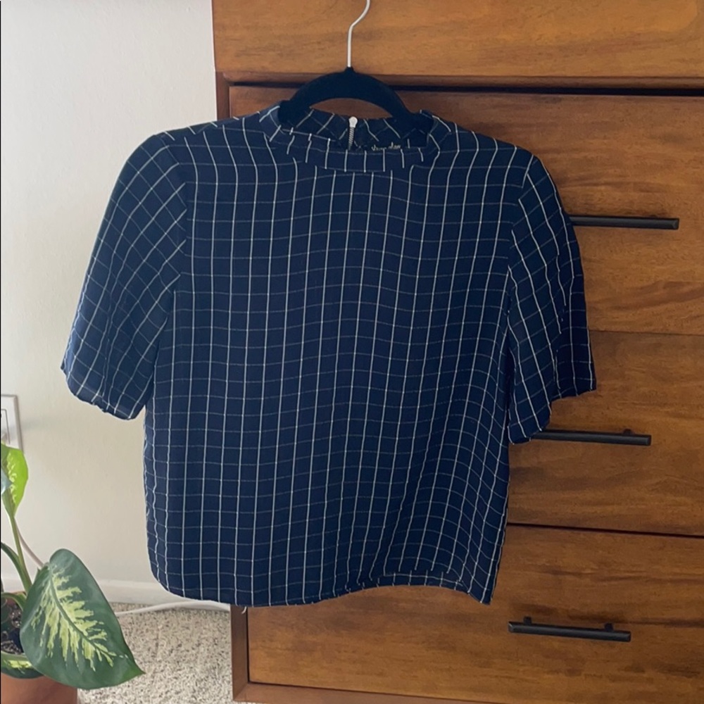 Navy blue mock neck blouse